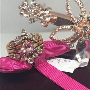 Pink tourmaline Swarovski elements ring